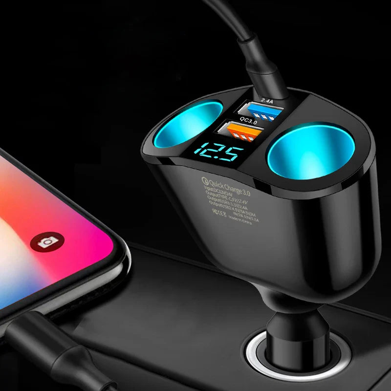 Quick Charge Multiple-Port 5 in 1 Car Charger with Digital Display