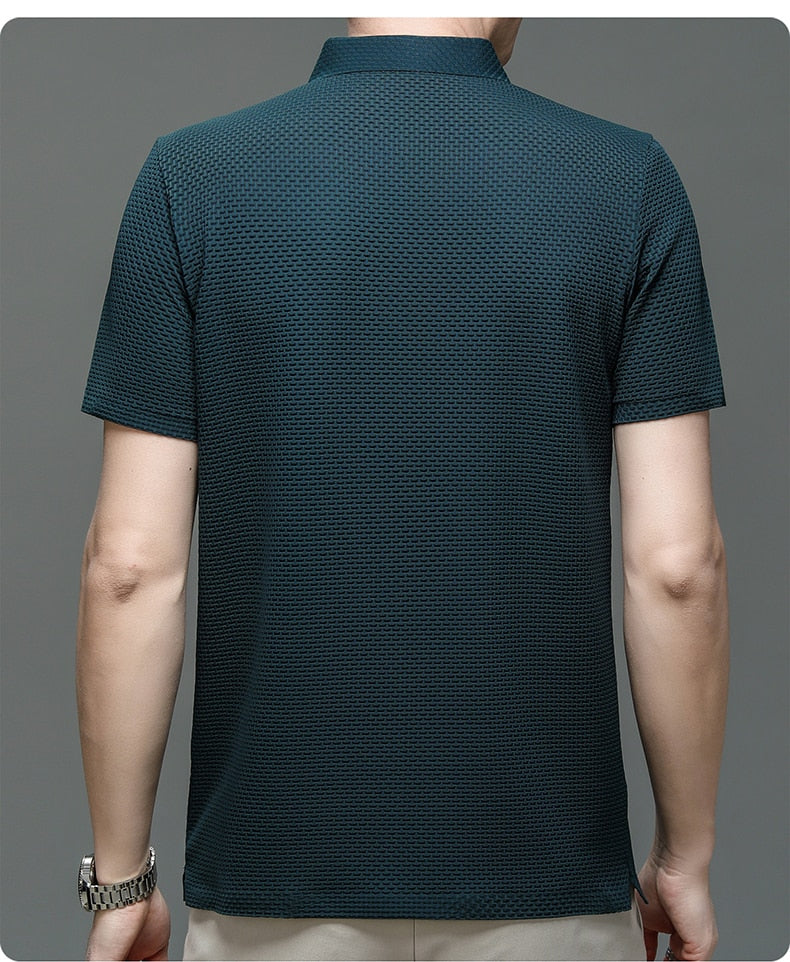 Short-Sleeve Plaid Pattern Ice Silk Polo Shirt