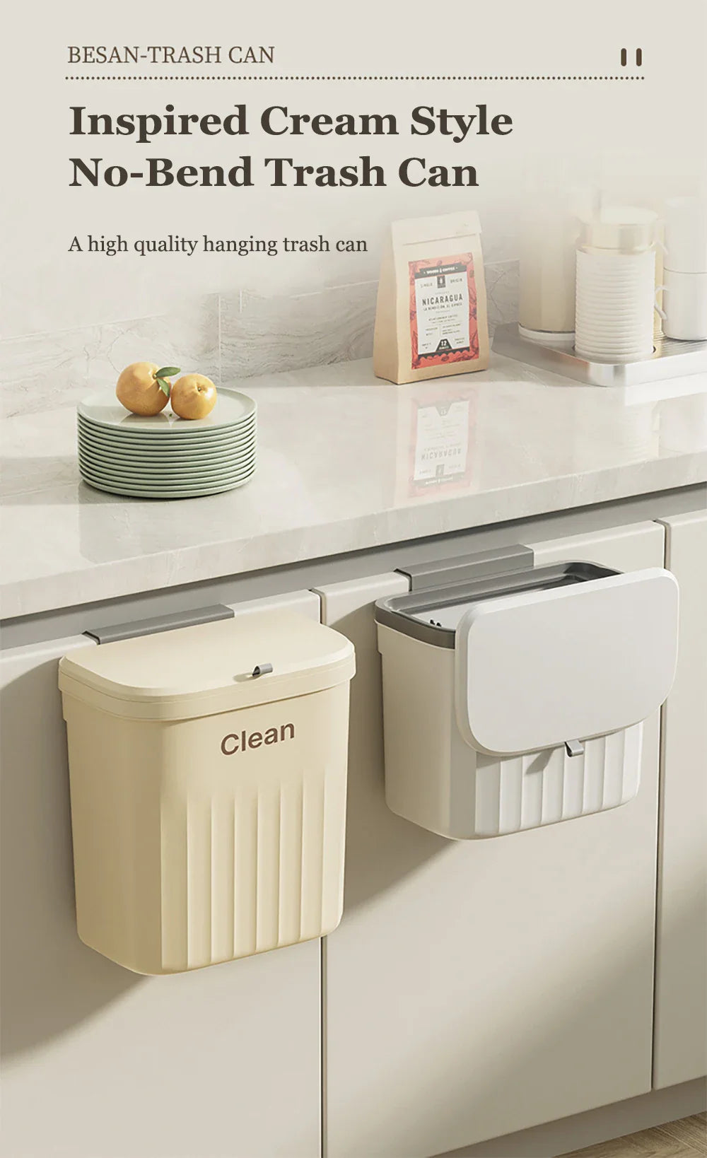 Japanese Wall/Cabinet Doors Mount Two-Way Opening Odor-Blocking Trash Can