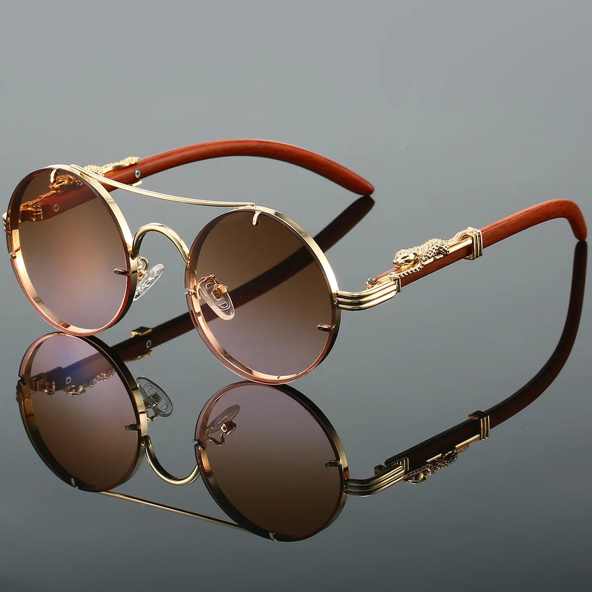 KAMMPT Vintage Double Bridge Gradient Multicolor Lenses Round Luxury Sunglasses