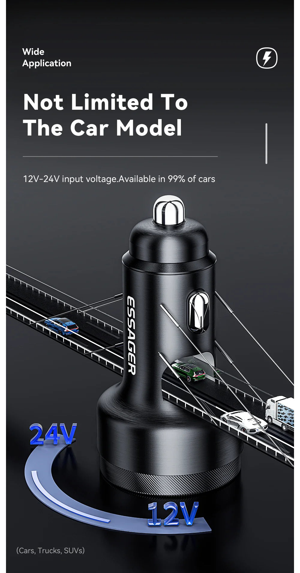 Essager 105W Triple-Port Fast Car Charger with Digital Display (USB + Dual Type-C PD/PPS)