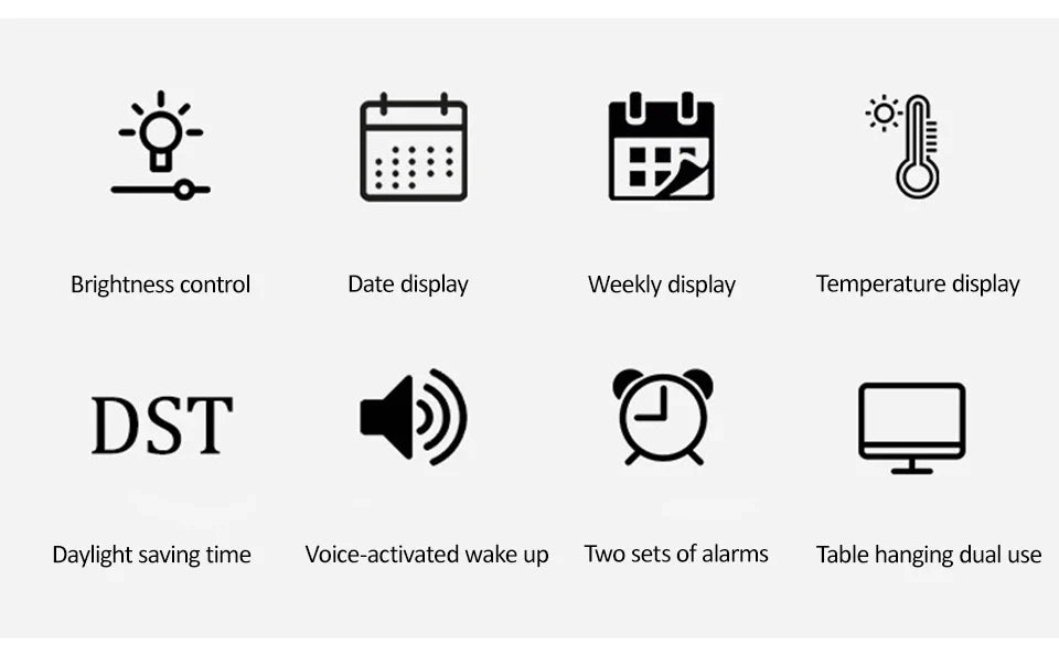 Seniors-Friendly Easy-Read Large Display LED Voice Control Alarm Clock