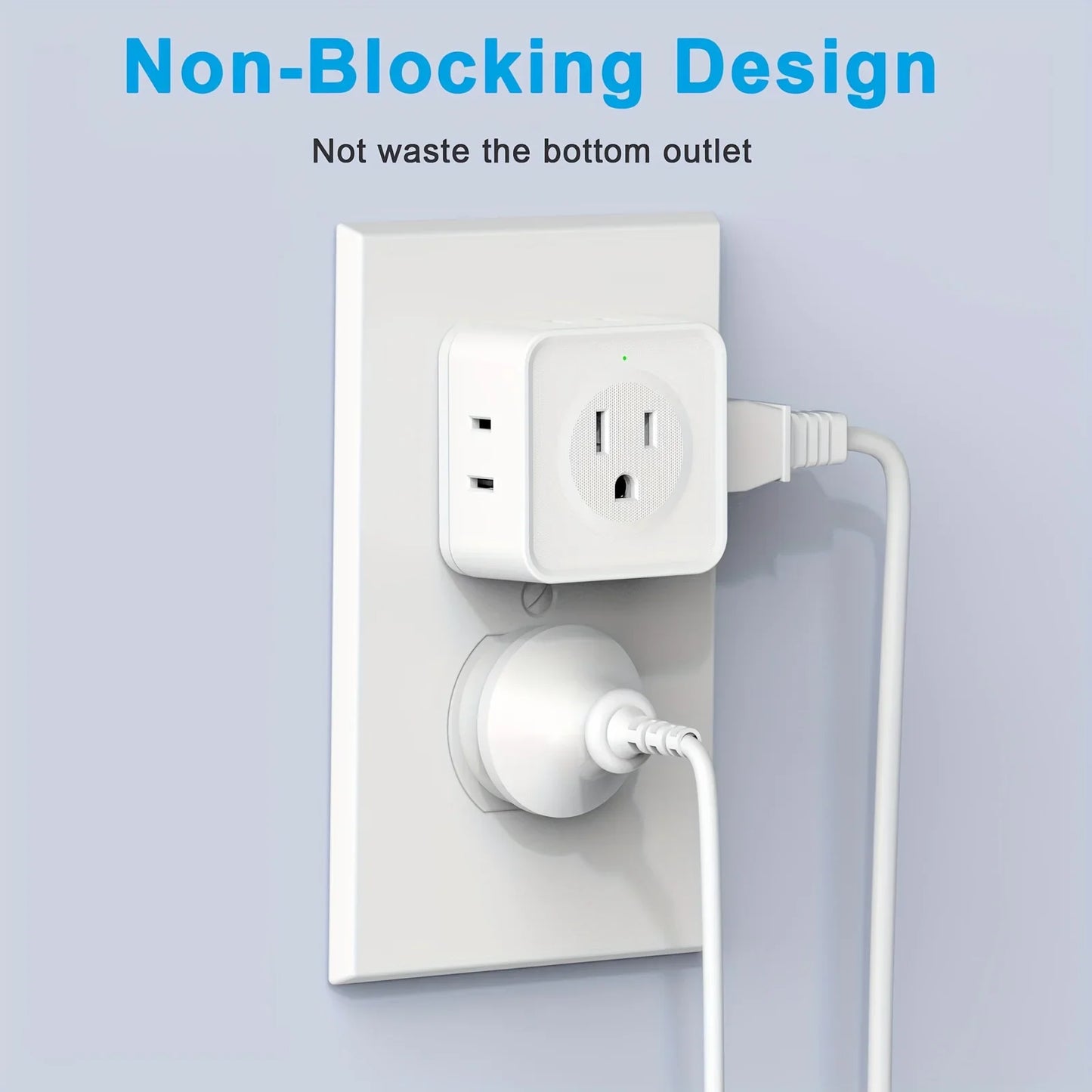 Non-Blocking Design US Plug 5 Way Multi Outlet Extender (2pc set)