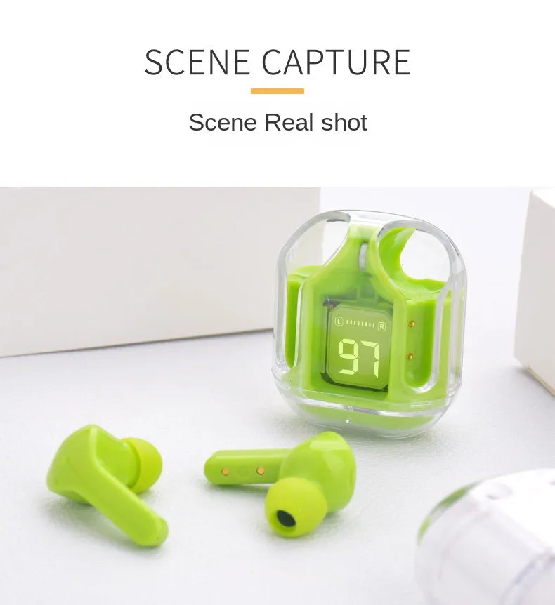 Bluetooth 5.0 Noise Reduction Earbuds with Crystal Charging Led Case