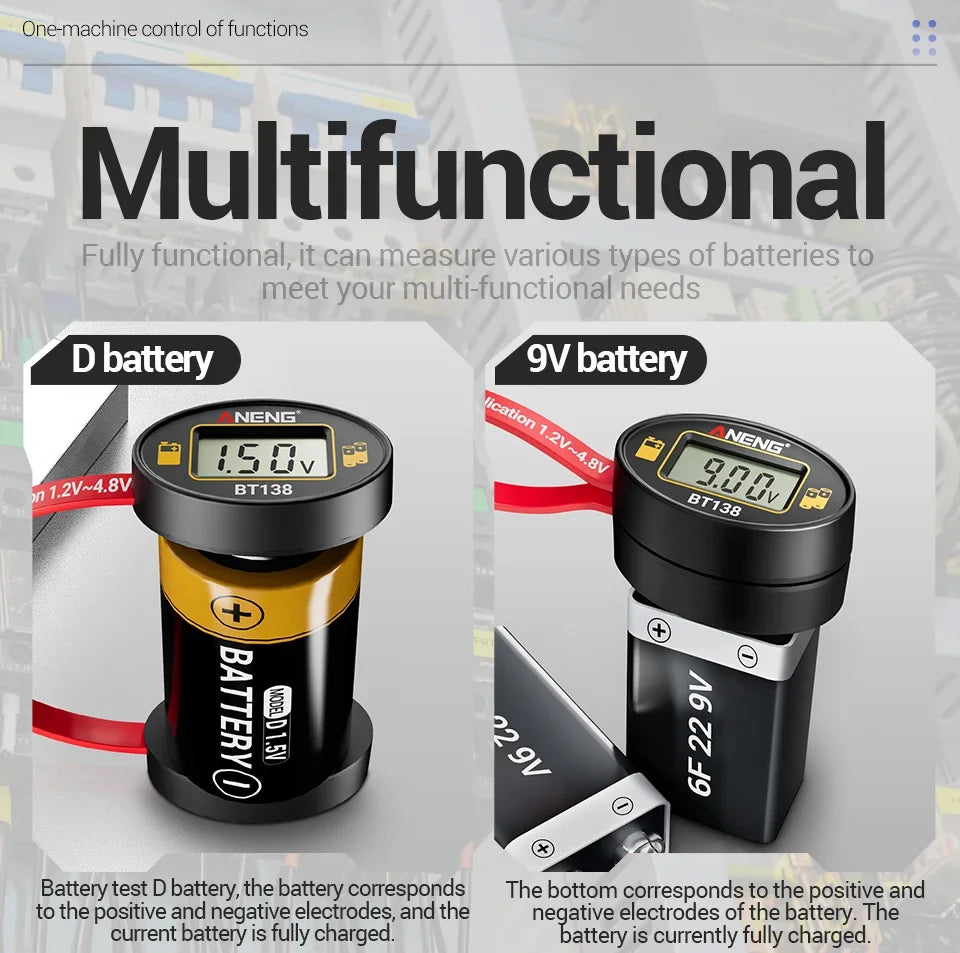 SlotFree Open-Fit Magnetic Multi-Battery Tester with Self-Powered LCD Display