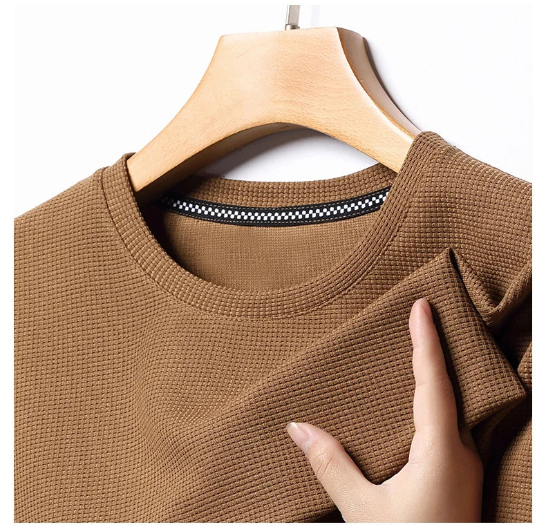 Summer 3D Waffle-Knit Crew Neck T-Shirt – Breathable & Soft