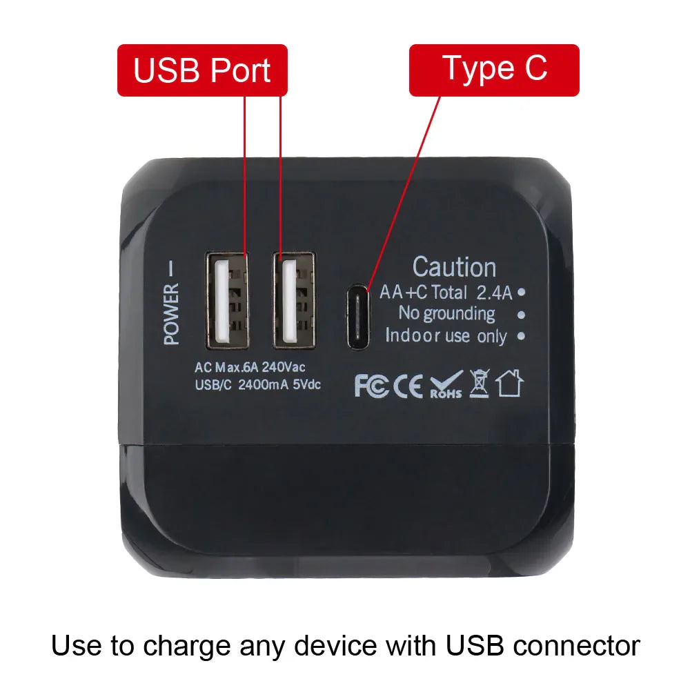 All-in-One Universal Travel Adapter Wall Charger with USB & USB-C
