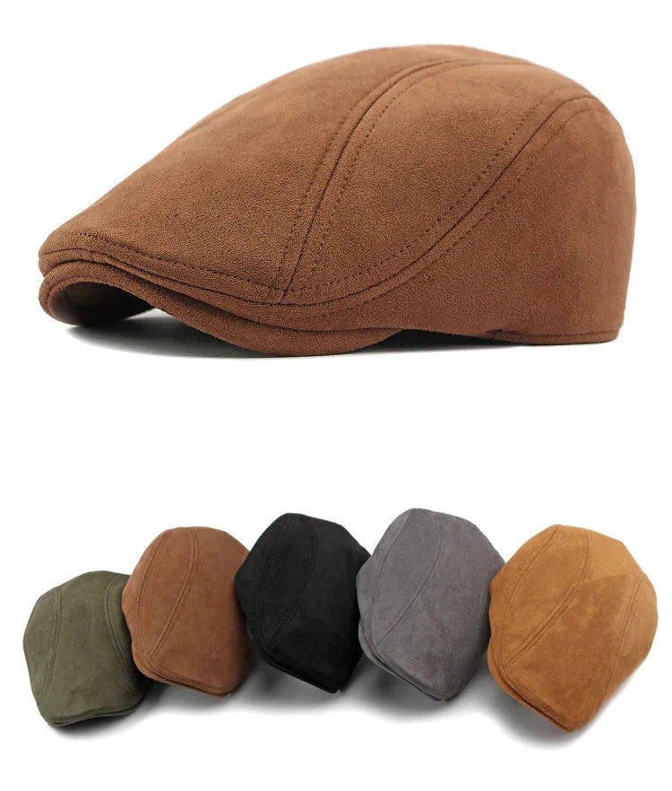 Vintage Suede-Look Flat Cap for Autumn & Winter