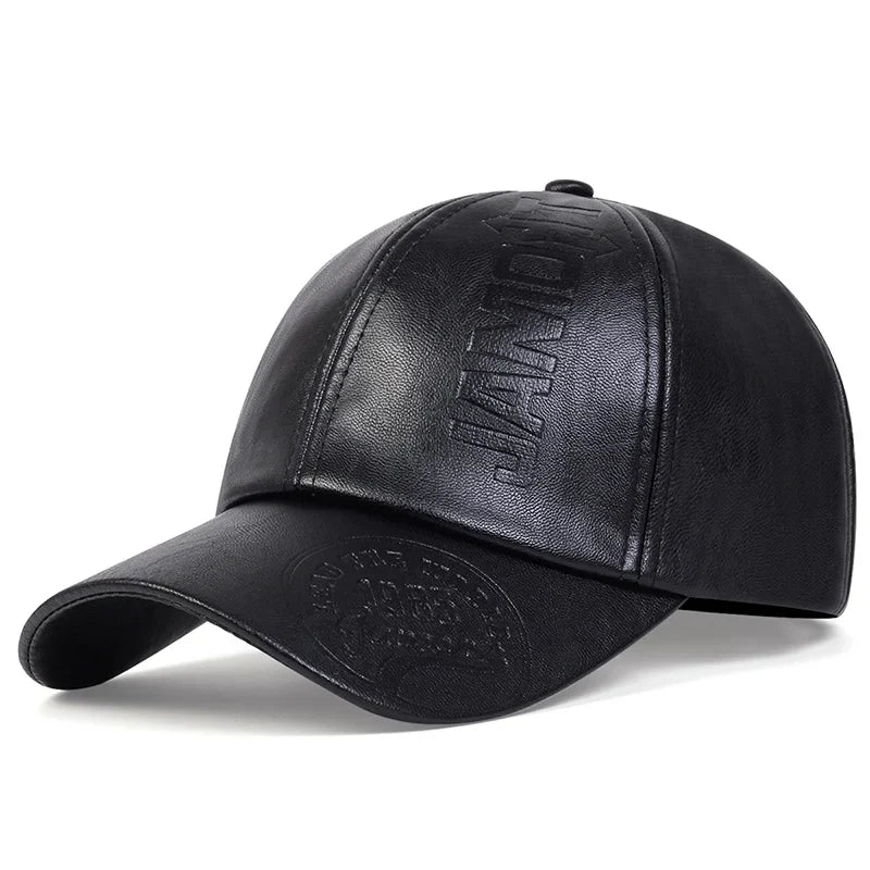 Premium Faux Leather Vintage Design All-Season Leather Adjustable Baseball Cap