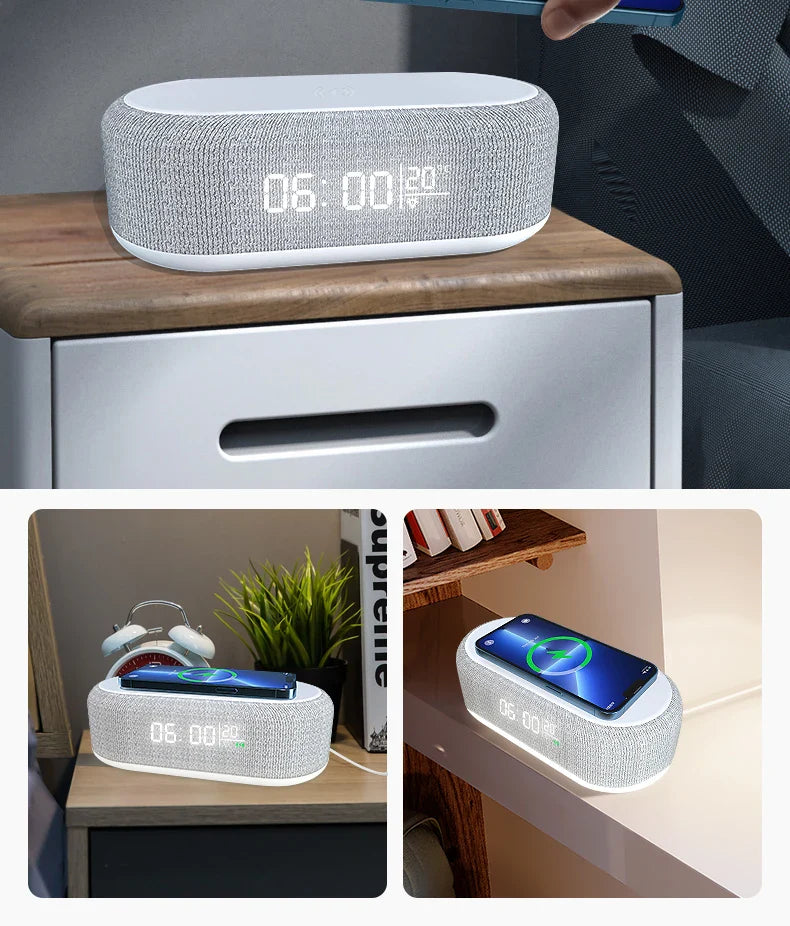 Smart 4 in 1 Wireless 15W Fast Charger Dock with LED Alarm Clock & Thermometer