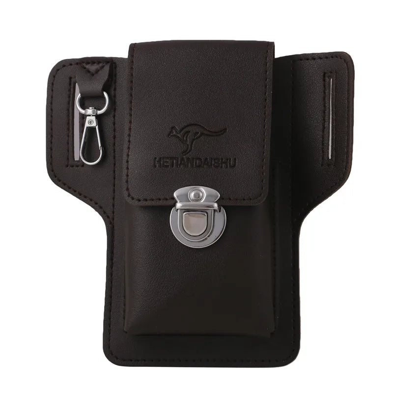 Vintage Multi-Layer Belt Phone Holster with Key Hook & Front Pocket