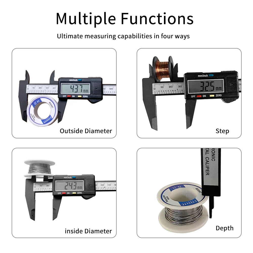 Electronic Digital mm/in Carbon Fiber Caliper with Large LCD Display