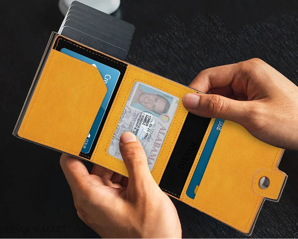 Maximum Carry RFID AirTag Wallet – Pop-Up Cards, Cash Compartment & Coin Pocket