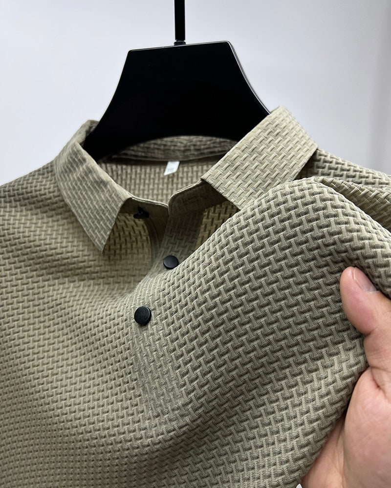 Short-Sleeve Plaid Pattern Ice Silk Polo Shirt