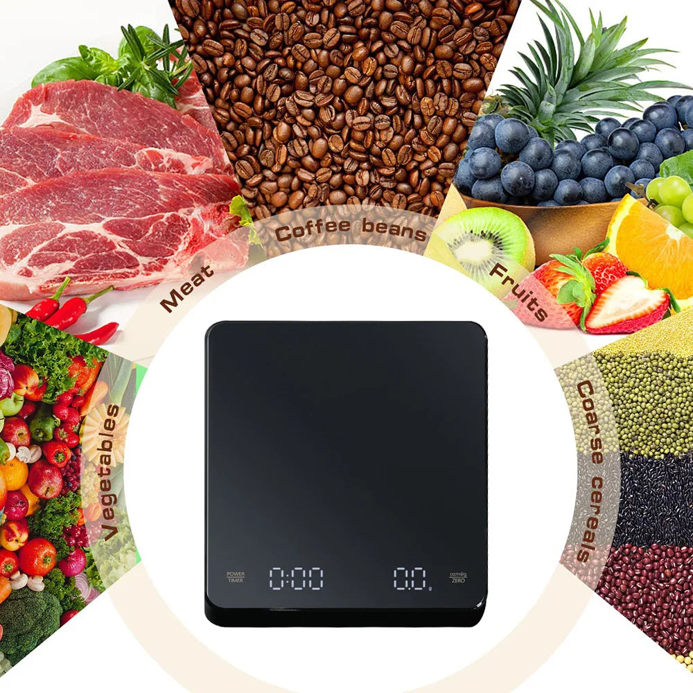 Digital Rechargeable LED Screen High Precision Coffee Scale with Timer (Oz/ml/g)