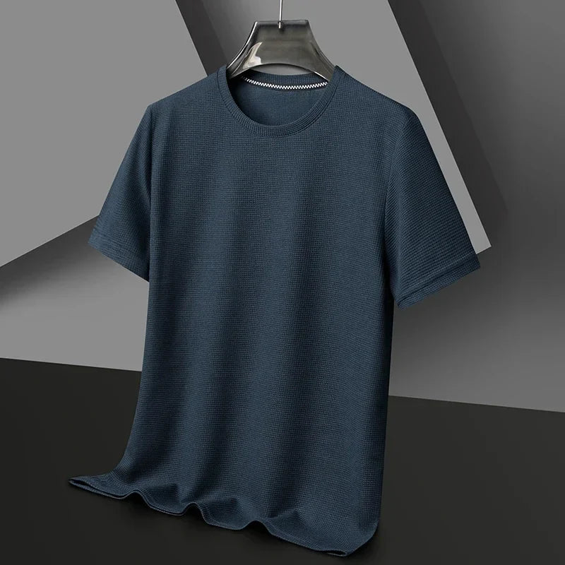 Summer 3D Waffle-Knit Crew Neck T-Shirt – Breathable & Soft