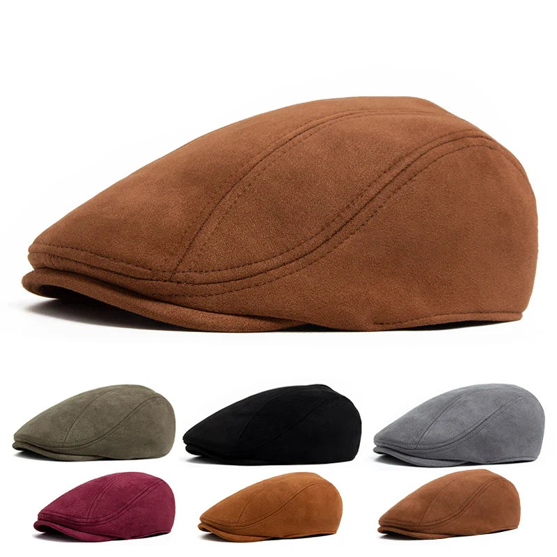 Vintage Suede-Look Flat Cap for Autumn & Winter