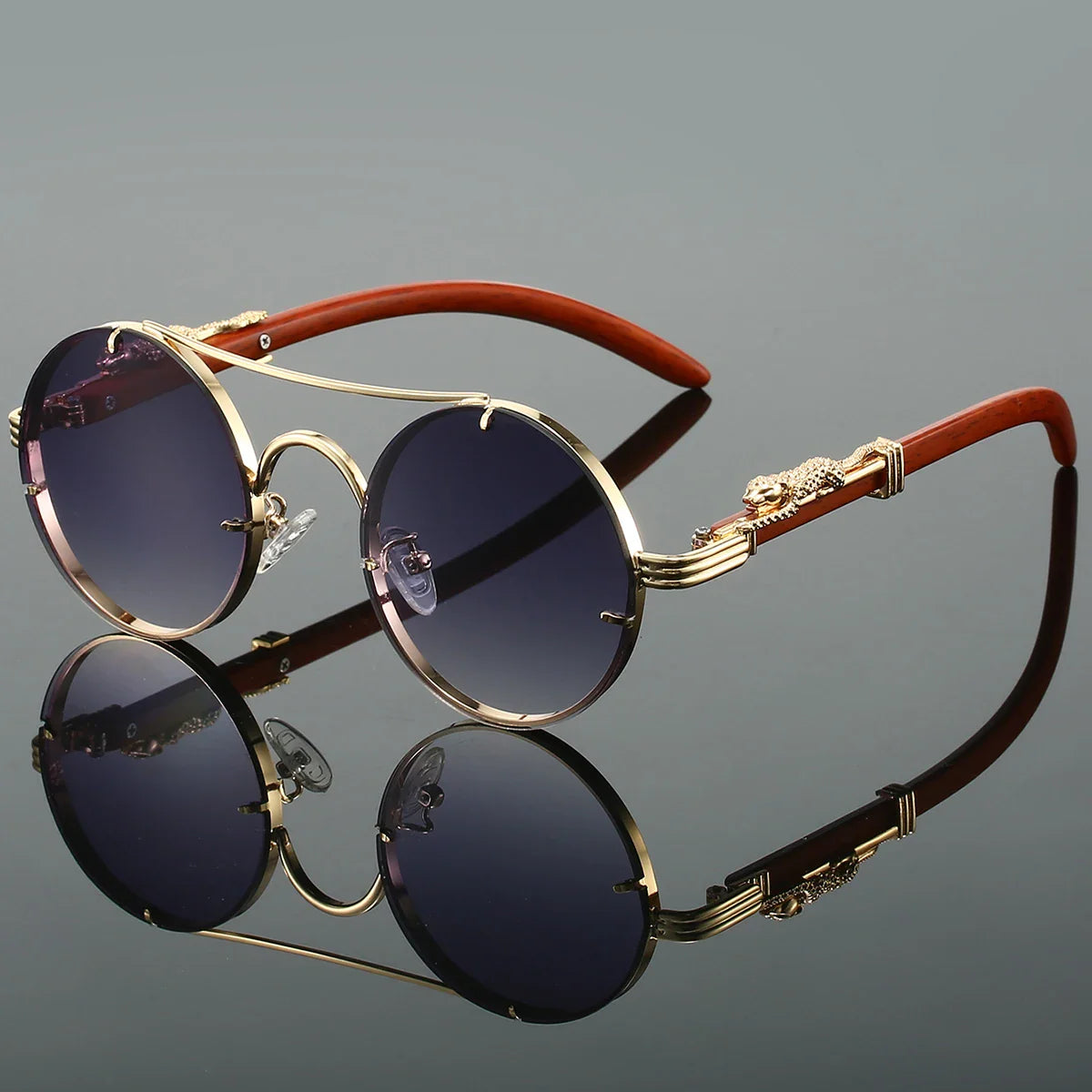 KAMMPT Vintage Double Bridge Gradient Multicolor Lenses Round Luxury Sunglasses