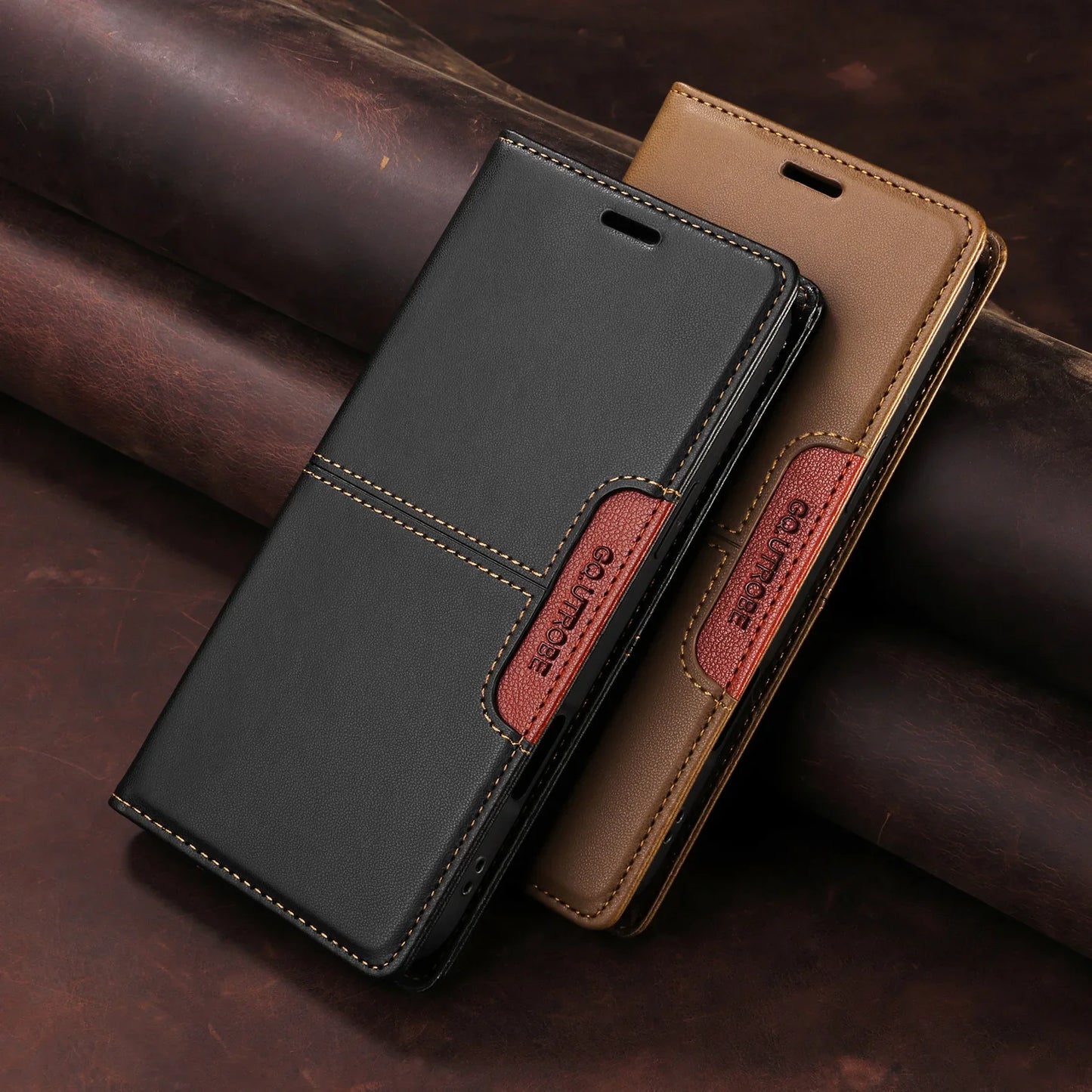 RFID Blocking Magnetic Leather Wallet Flip Case with Stand for iPhone