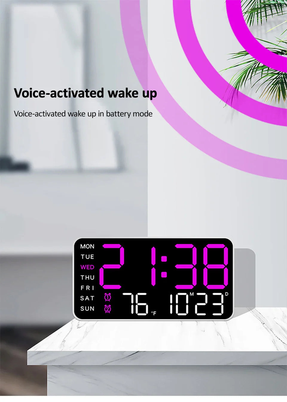 Seniors-Friendly Easy-Read Large Display LED Voice Control Alarm Clock