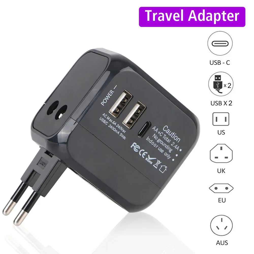 All-in-One Universal Travel Adapter Wall Charger with USB & USB-C