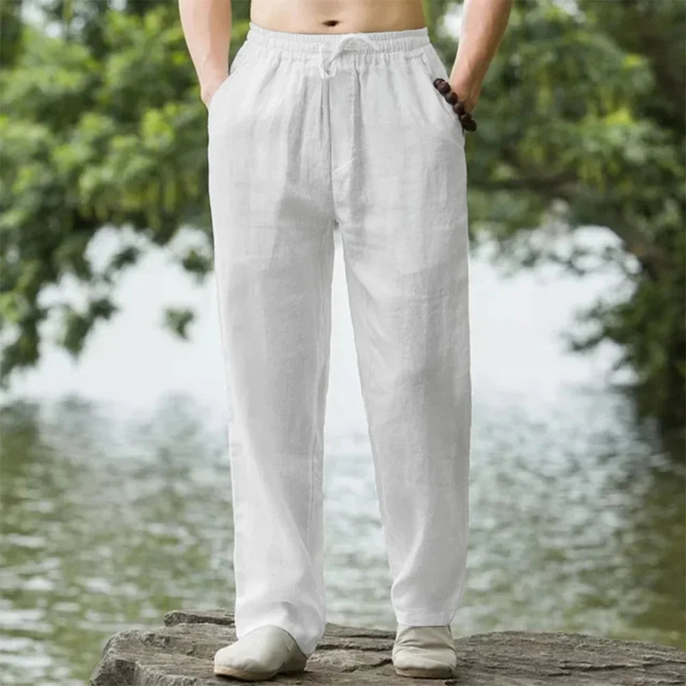 Cotton Linen Relaxed Loose Fit Breathable Pants for Men