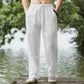 Cotton Linen Relaxed Loose Fit Breathable Pants for Men