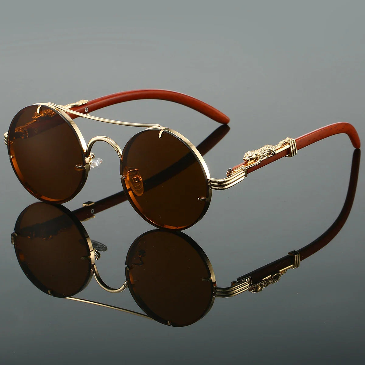 KAMMPT Vintage Double Bridge Gradient Multicolor Lenses Round Luxury Sunglasses