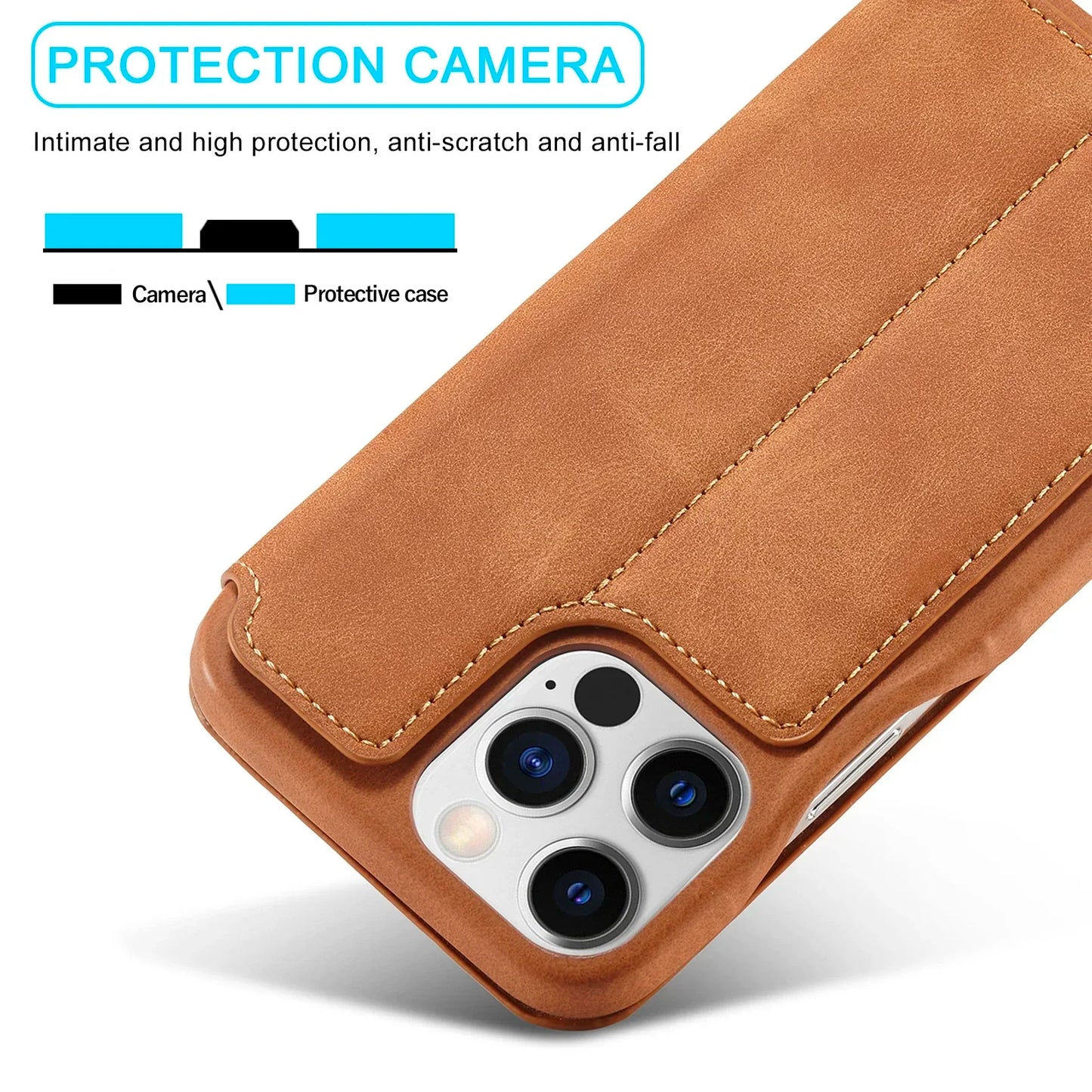 LuxeGuard Slim & Lightweight Flip Wallet Case for iPhone with Kickstand