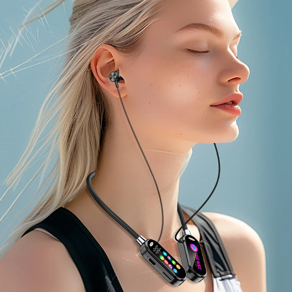 HiFi Sound Color Screen Neckband Magnetic Earphones with Noise Reduction & HD Calls