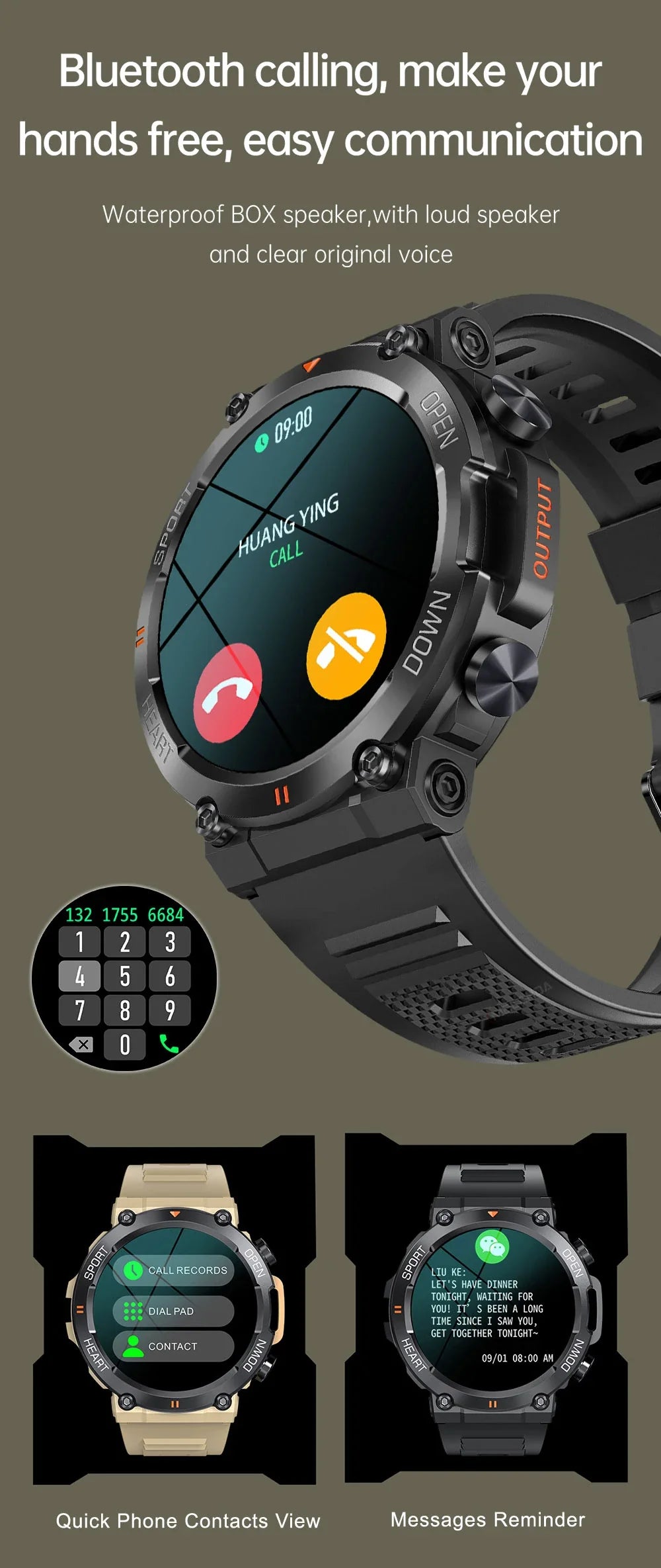 Ultra Durable Construction HD Bluetooth Health Tracker Smartwatch For Android & IOS