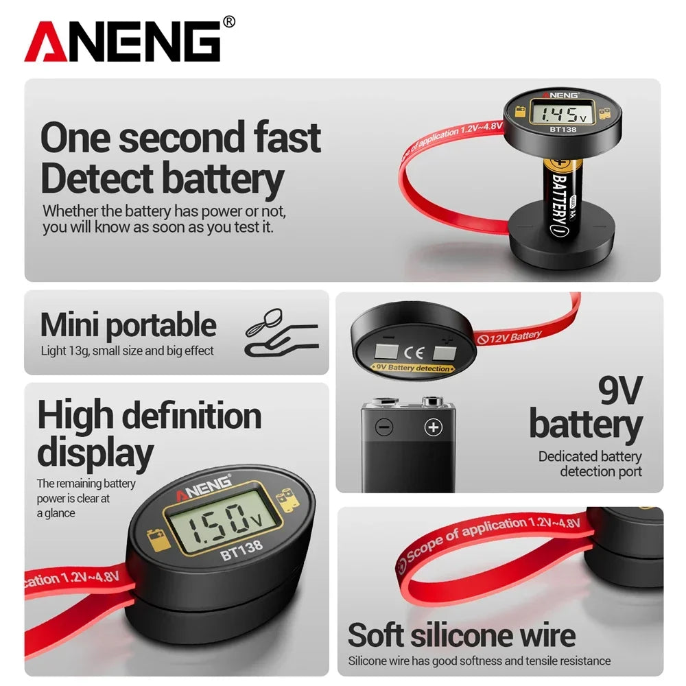 SlotFree Open-Fit Magnetic Multi-Battery Tester with Self-Powered LCD Display