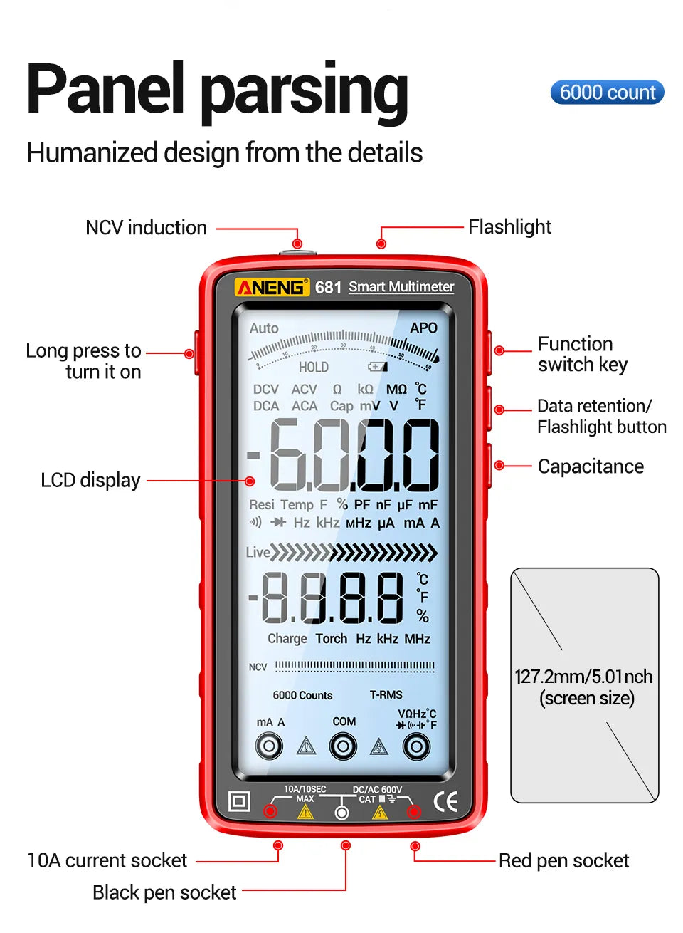 Professional Rechargeable Non-contact LCD Screen Digital Multimeter