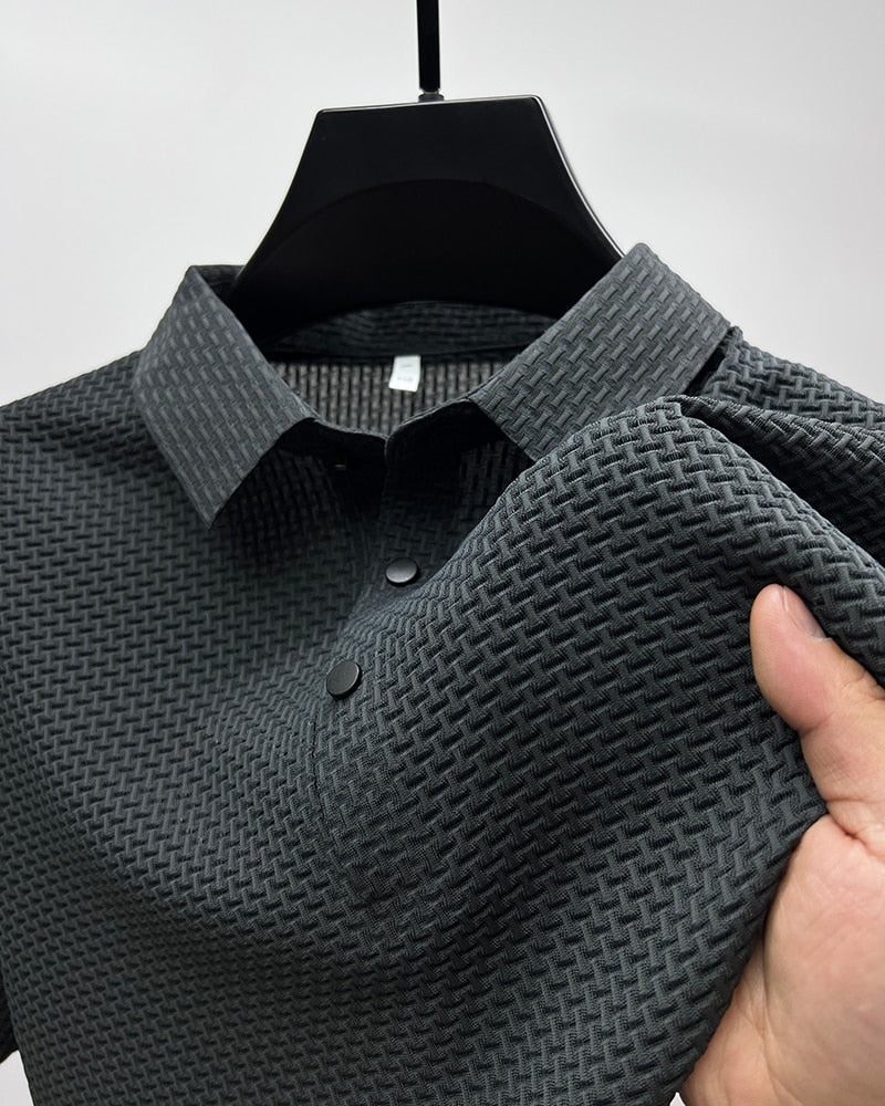 Short-Sleeve Plaid Pattern Ice Silk Polo Shirt