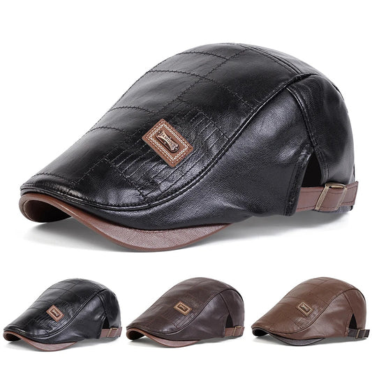 Classic vintage style Pu Leather Lightweight adjustable Comfortable Fit Newsboy Caps