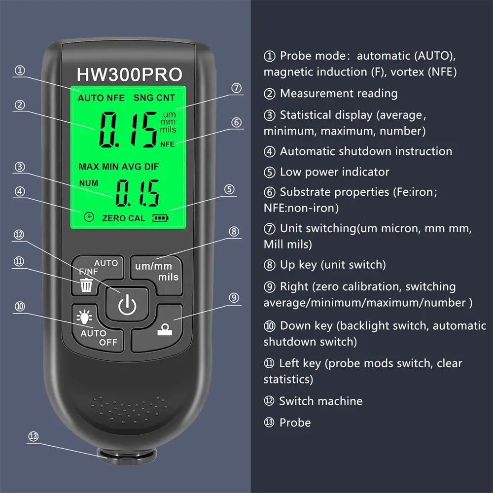 Electroplate Digital Metal / Paint Coating Thickness Gauge Tester