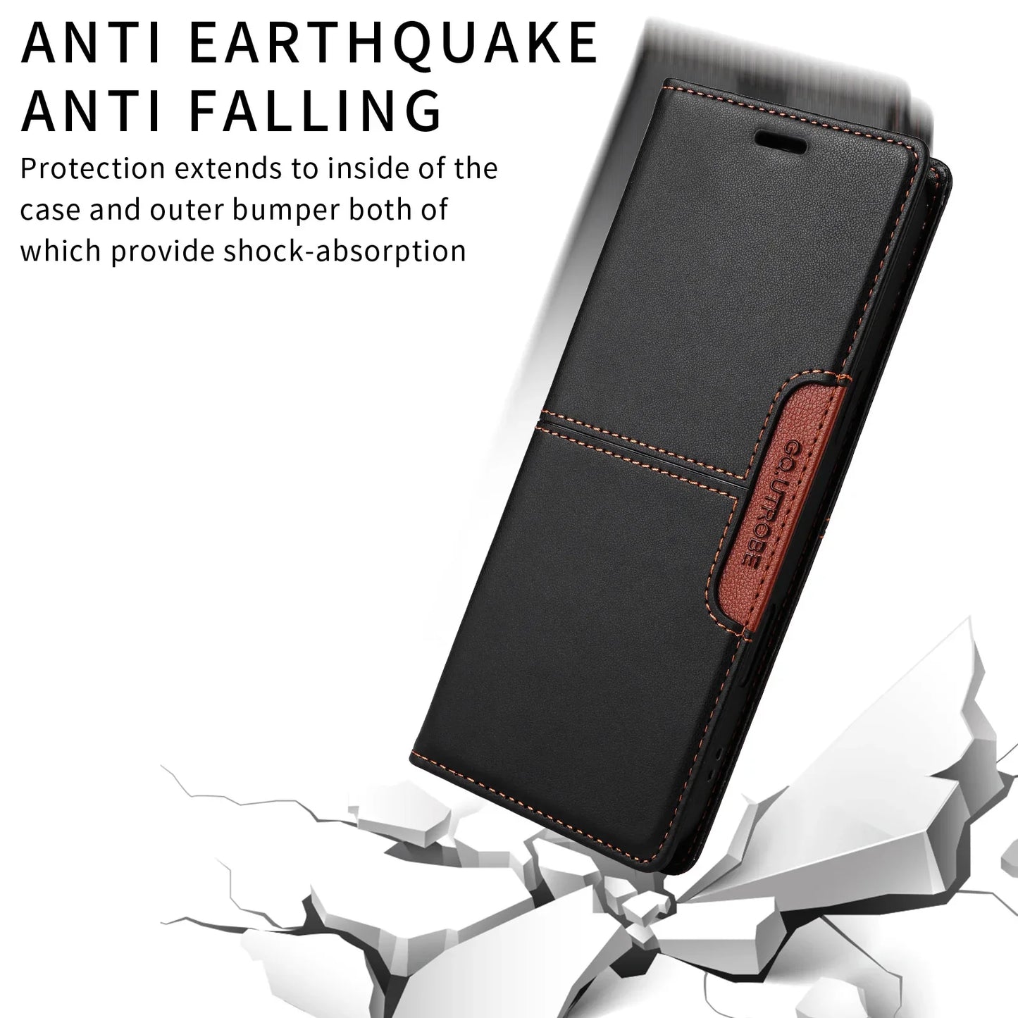 RFID Blocking Magnetic Leather Wallet Flip Case with Stand for iPhone