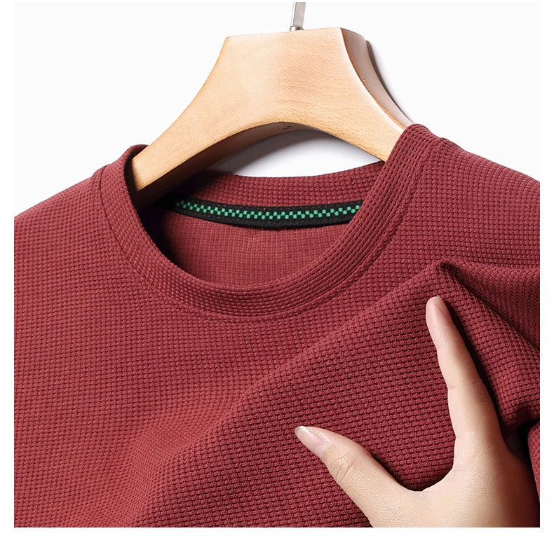 Summer 3D Waffle-Knit Crew Neck T-Shirt – Breathable & Soft