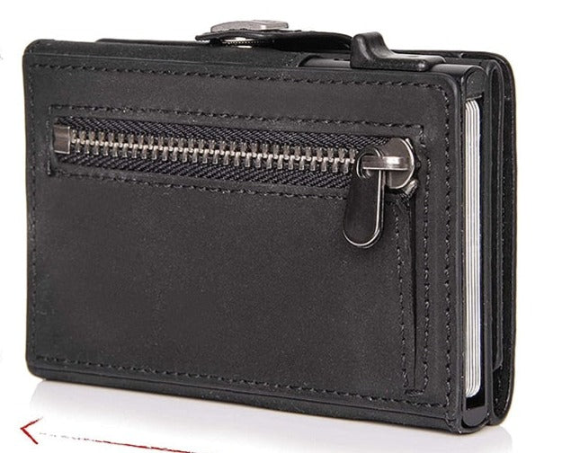 Pop-Up RFID Protection Genuine Leather Wallet