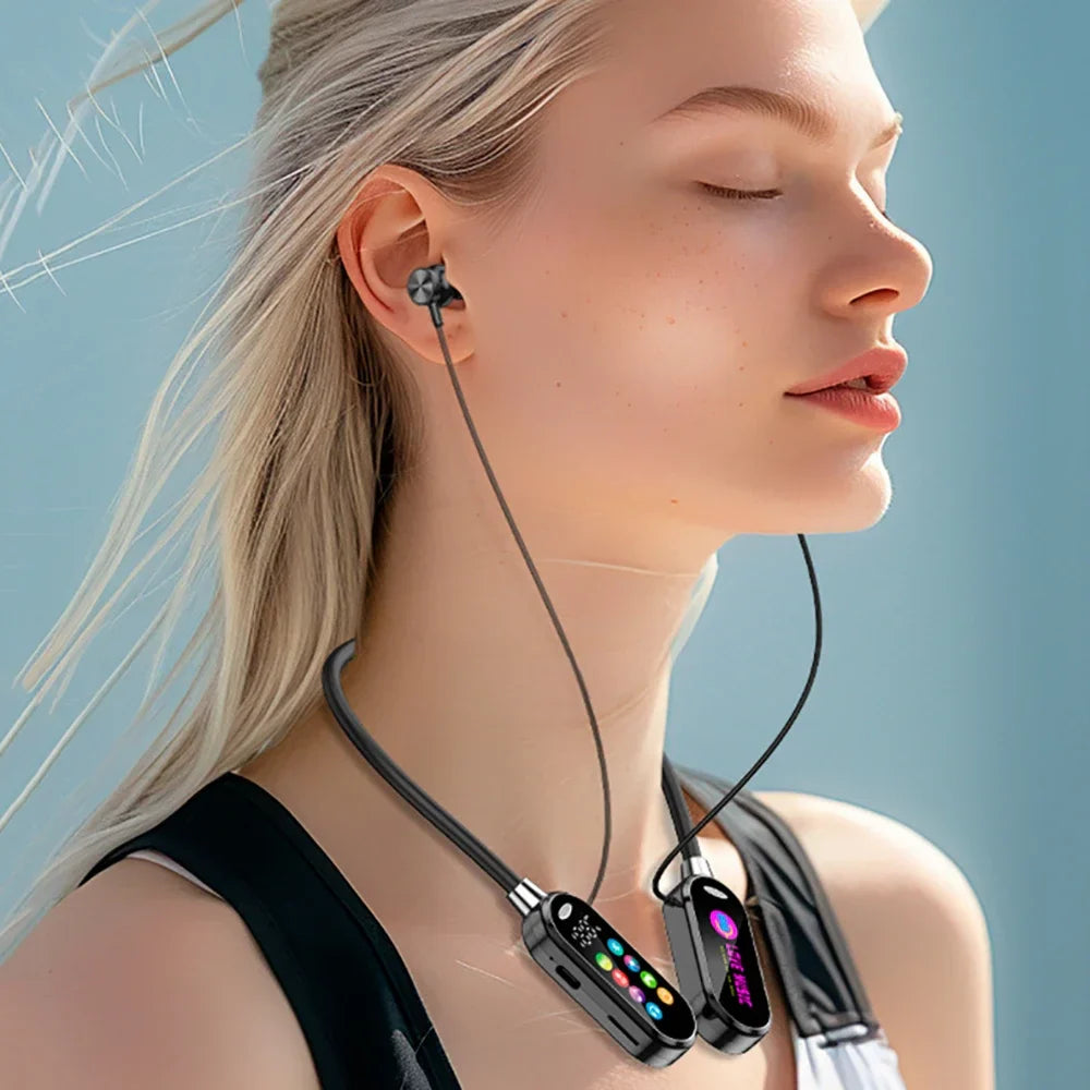HiFi Sound Color Screen Neckband Magnetic Earphones with Noise Reduction & HD Calls