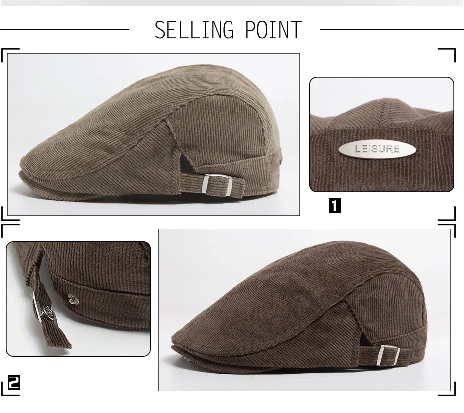 Vintage Corduroy Front and Back Wear Newsboy Flat Cap