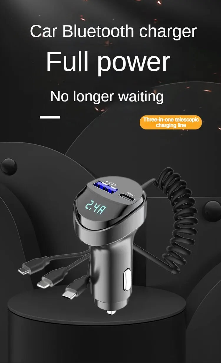 ChargeMaster 5-in-1 Retractable Pro Car Charger with Voltage Display