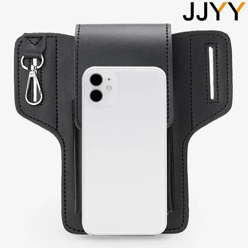 Vintage Multi-Layer Belt Phone Holster with Key Hook & Front Pocket
