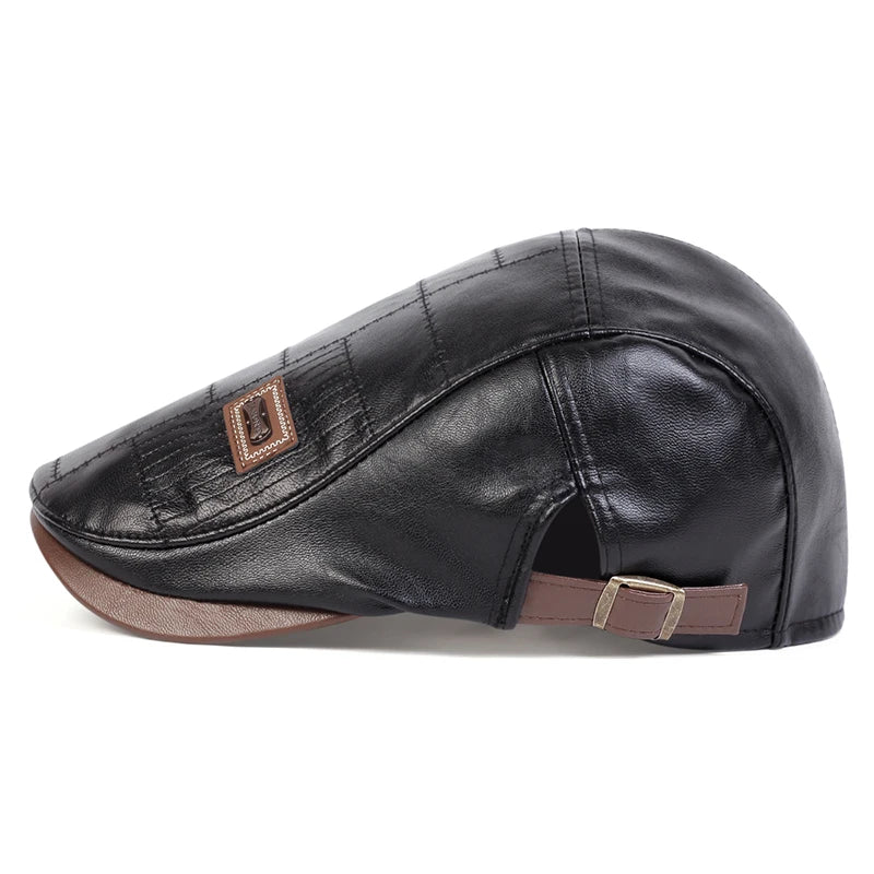 Classic vintage style Pu Leather Lightweight adjustable Comfortable Fit Newsboy Caps