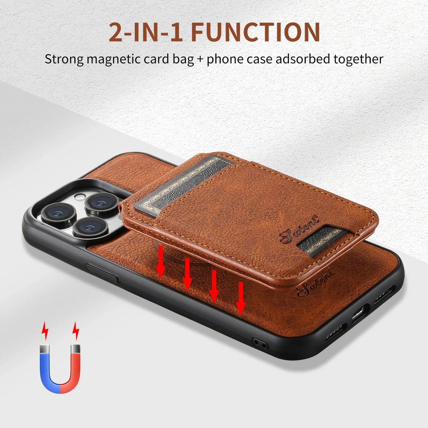 Magnetic Magsafe Charging Leather iPhone Case with Detachable Pocket