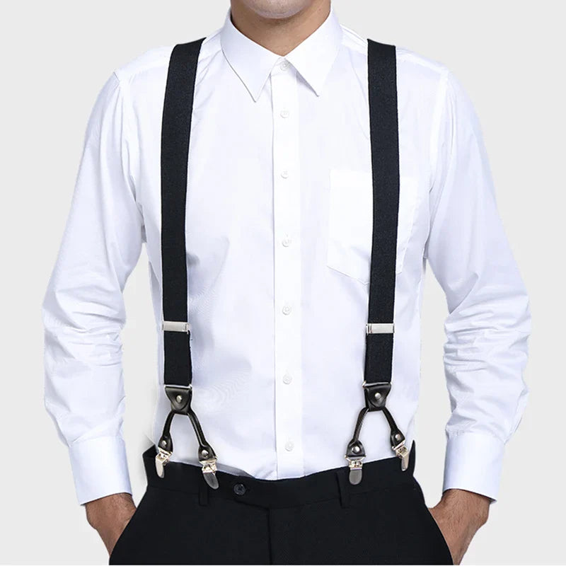 Big & Tall Friendly- Vintage Heavy Duty 6 Metal Clips Suspenders