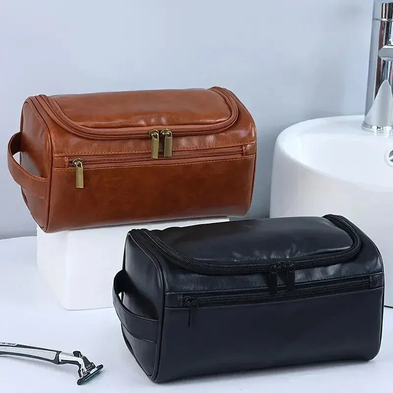 Premium Faux Leather Large Capacity Water-Resistant Travel Toiletry Bag