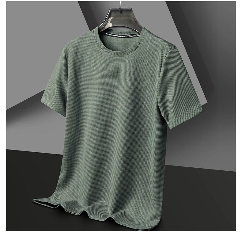Summer 3D Waffle-Knit Crew Neck T-Shirt – Breathable & Soft