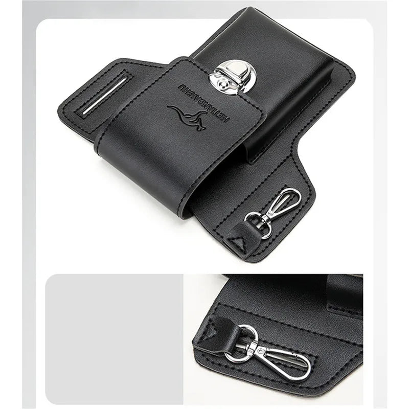 Vintage Multi-Layer Belt Phone Holster with Key Hook & Front Pocket