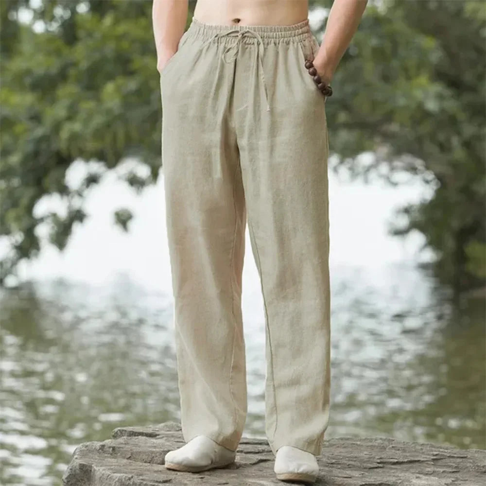 Cotton Linen Relaxed Loose Fit Breathable Pants for Men